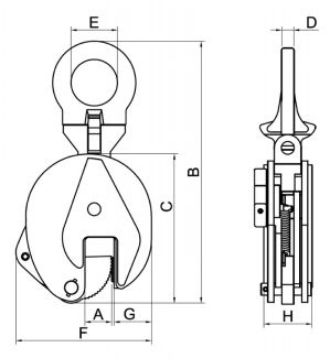 Pinces de levage pour plaque d'acier équipées d'oeillets de levage articulés (Schéma)