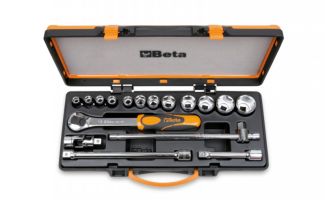 Coffret métallique avec plateau en mousse compacte comprenant 1 cliquet avec 17 douilles 6 pans et 4 accessoires