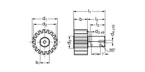 Roues dentées de lubrification en PU denture droite, raccord de lubrification radial - Plan