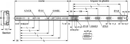 Glissière - Course 75% - Déconnexion - Plan