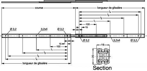 Glissière - Course 100 % - Plan