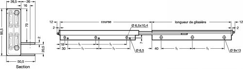 Glissière avec équerres - Plan