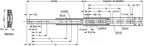 Glissière - Course 100% - Fermeture auto - Plan