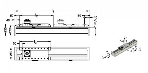 Module linéaire HB-R entraînement par crémaillère - taille 250 - Plan