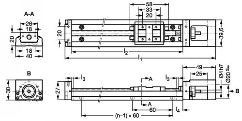 Axe modulaire de précision KK Taille 40 - Plan