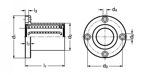 Douille &agrave; billes KB-ST-F &agrave; bride ronde - Plan