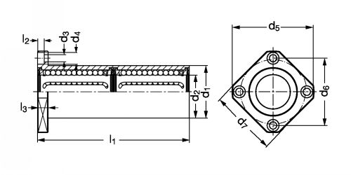 Douille &agrave; billes DBKB STVL &agrave; bride carr&eacute;e - Plan