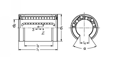 Douilles à billes ISO DBKBO ST exécution ouverte cage - Plan