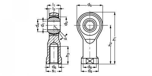 Embout à rotule femelle acier inox /PTFE - Plan