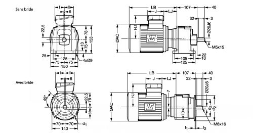 Motoréducteur engrenages cylindriques CB - Plan CB3032