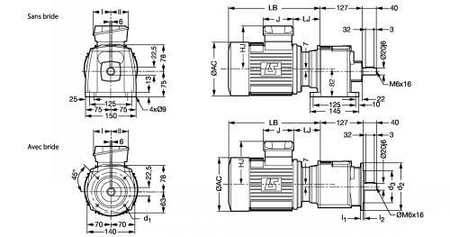 Motoréducteur engrenages cylindriques CB - Plan CB3033