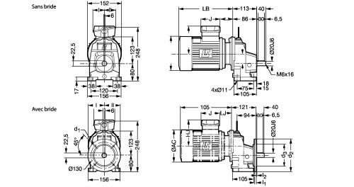Motoréducteur engrenages cylindriques CB - Plan CB3131