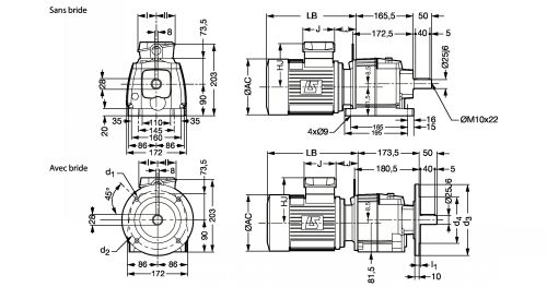 Motoréducteur engrenages cylindriques CB - Plan CB3133