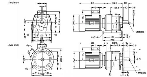 Motoréducteur engrenages cylindriques CB - Plan CB3233