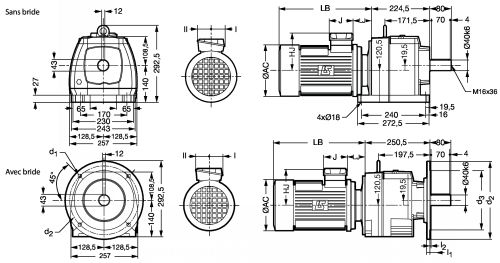 Motoréducteur engrenages cylindriques CB - Plan CB3333