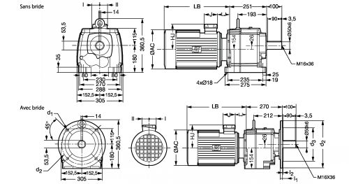 Motoréducteur engrenages cylindriques CB - Plan CB3433