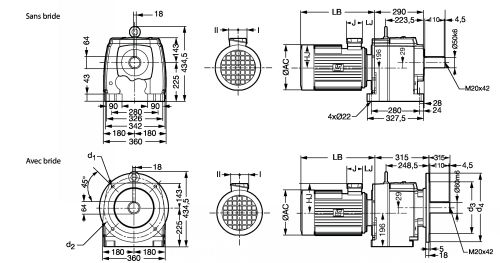 Motoréducteur engrenages cylindriques CB - Plan CB3533