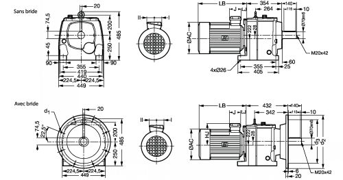 Motoréducteur engrenages cylindriques CB - Plan CB3633