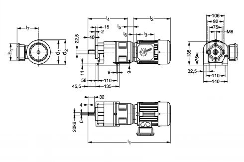 Motoréducteur engrenages cylindriques ECN172