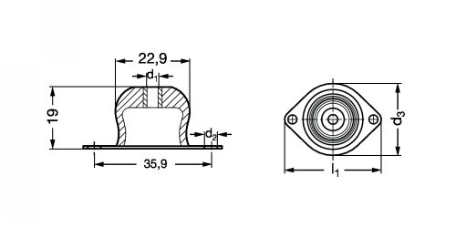 Amortisseur de vibrations caoutchouc-métal type MBM "Bubble Mount" - Plan
