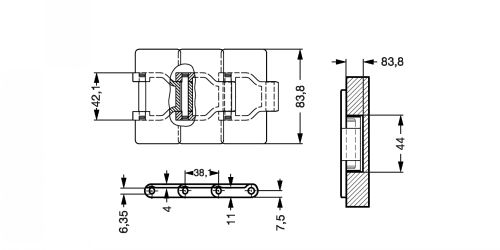 Chaine à palette plastique droite à charnière renforcée - plan