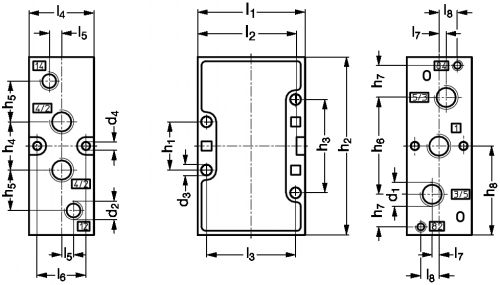 Distributeur en ligne 5/3 centre fermé - Plan