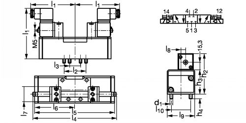 Distributeur ISO 5/3 centre fermé - Plan