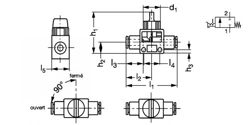 Mini vanne 2/2 à raccords instantanés - Plan