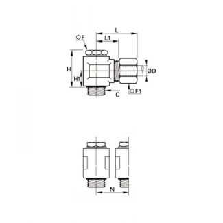 Banjo simple mâle BSP cylindrique joint acier zinc et NBR - LEGRIS 011A - Plan