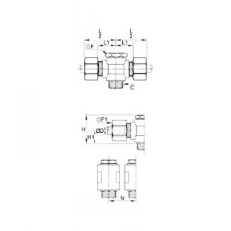 Banjo double mâle BSP cylindrique joint acier zinc NBR - LEGRIS 011C - Plan