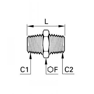 Mamelon double égal/inégal mâle BSP conique - LEGRIS 0121 - Plan