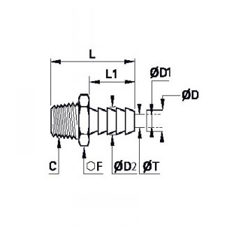 Douille annelée mâle conique pour tube polyamide - LEGRIS 0136 - Plan