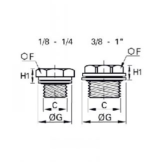 Bouchon laiton 6 pans mâle BSP cylindrique /métrique joint bi-matières - LEGRIS 022A - Plan