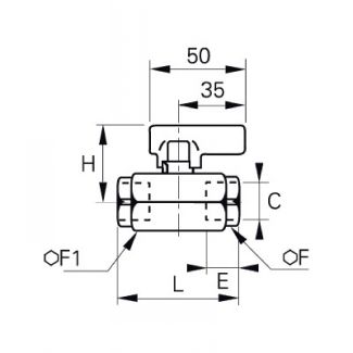 Robinet inox 2 voies femelle BSP cylindrique - LEGRIS 0465 - Plan