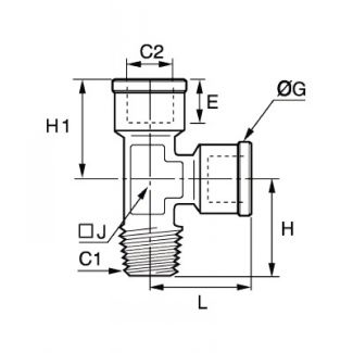 Té nickelé femelle cylindrique en bout mâle conique - LEGRIS 0917 - Plan