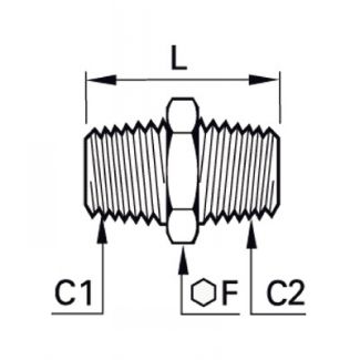 Mamelon égal/inégal mâle/mâle NPT - LEGRIS 182C - Plan