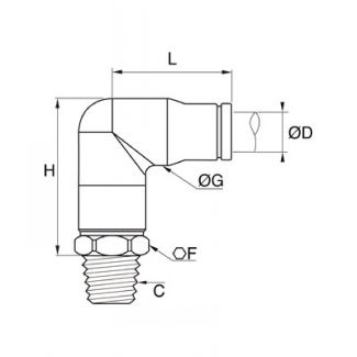 Équerre à piquage mâle BSP conique et NPT - LEGRIS 3809 - Plan