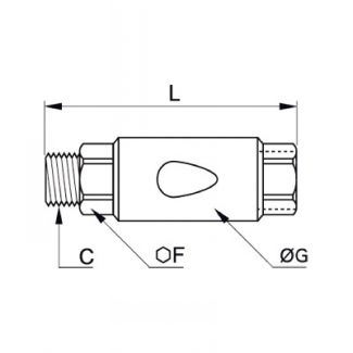 Clapet antiretour inox mâle(in)/femelle(out) cylindrique - LEGRIS 4891 - Plan