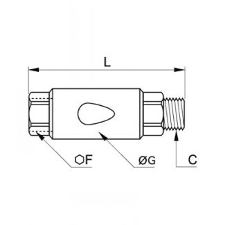 Clapet antiretour inox mâle(out)/femelle(in) cylindrique - LEGRIS 4892 - Plan