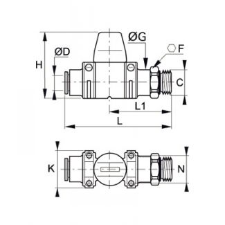 Mini-robinet droit 2/2 à piquage mâle BSP cylindrique et connexion instantanée - LEGRIS 7911 - Plan