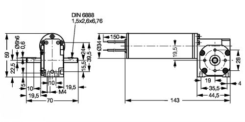 Motoréducteur SE1 avec moteur à courant continu 12V et 24V - Plan