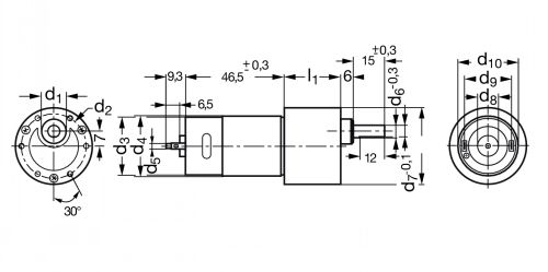 Motoréducteur à engrenage cylindrique SF 24V 2 Nm - Plan
