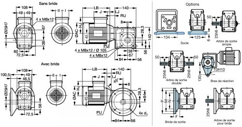 Motoréducteur roue et vis sans fin MB2201 - Plan