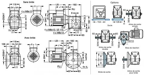 Motoréducteur roue et vis sans fin MB2301 - Plan