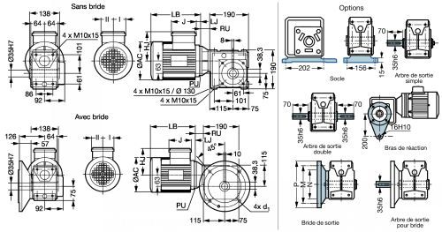Motoréducteur roue et vis sans fin MB2401 - Plan