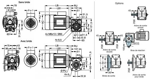 Motoréducteur roue et vis sans fin MB4101 - Plan