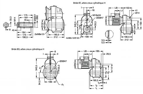 Motoréducteur engrenages parallèles MUB3232 - Plan