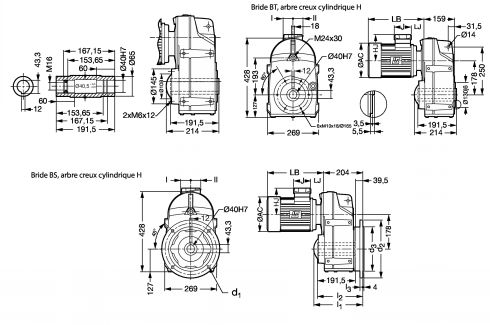 Motoréducteur engrenages parallèles MUB3332 - Plan
