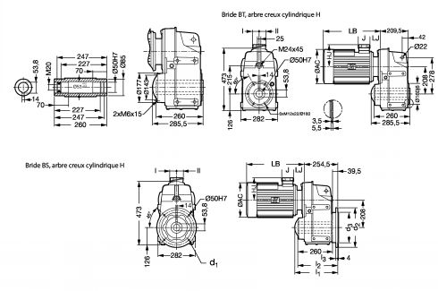 Motoréducteur engrenages parallèles MUB3432 - Plan