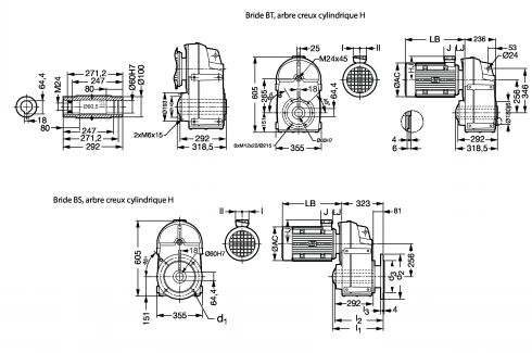 Motoréducteur engrenages parallèles MUB3532 - Plan